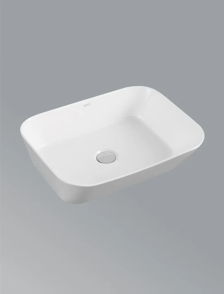 Over the counter basin without faucet hole in white