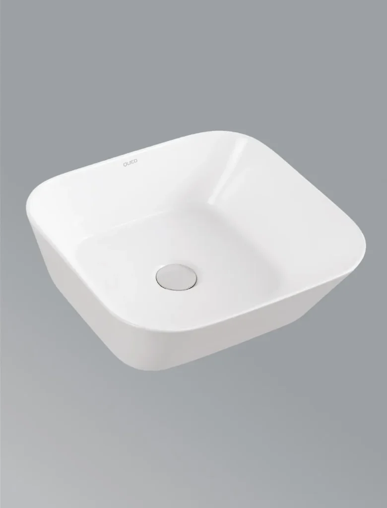 Over the counter basin without faucet hole in white