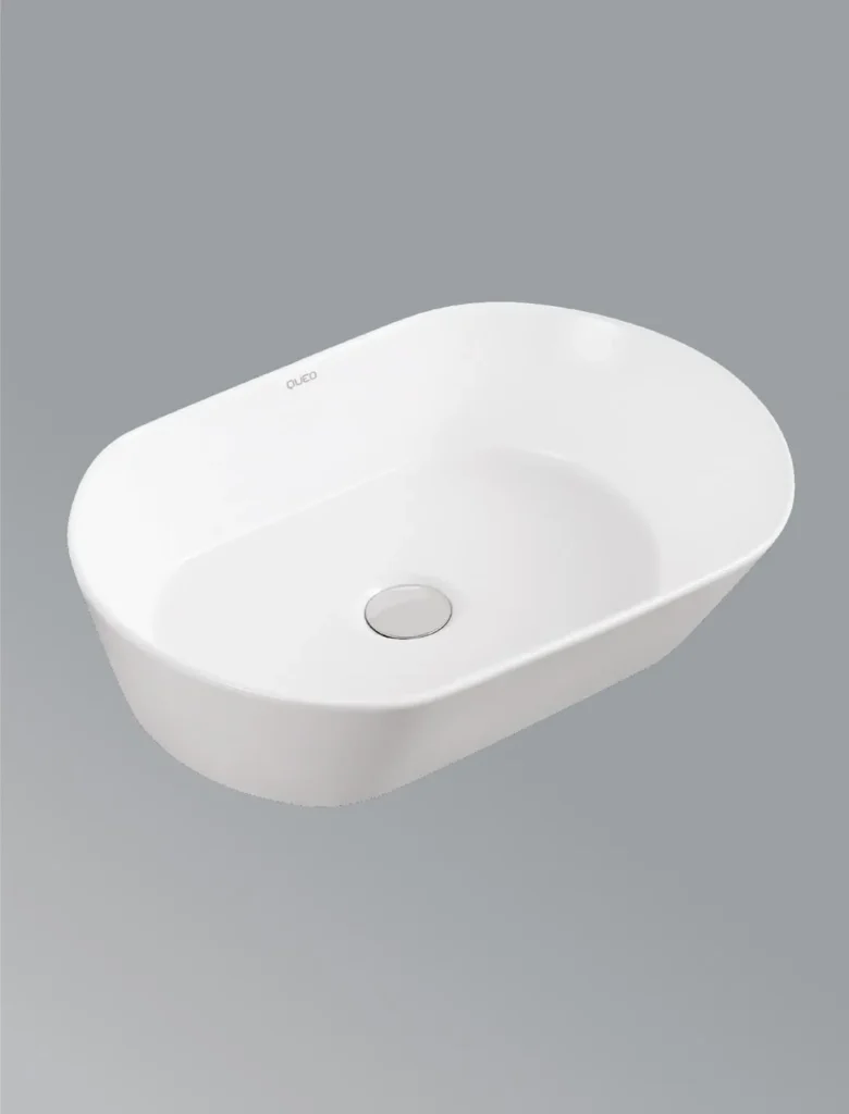 Over the counter basin without faucet hole in white
