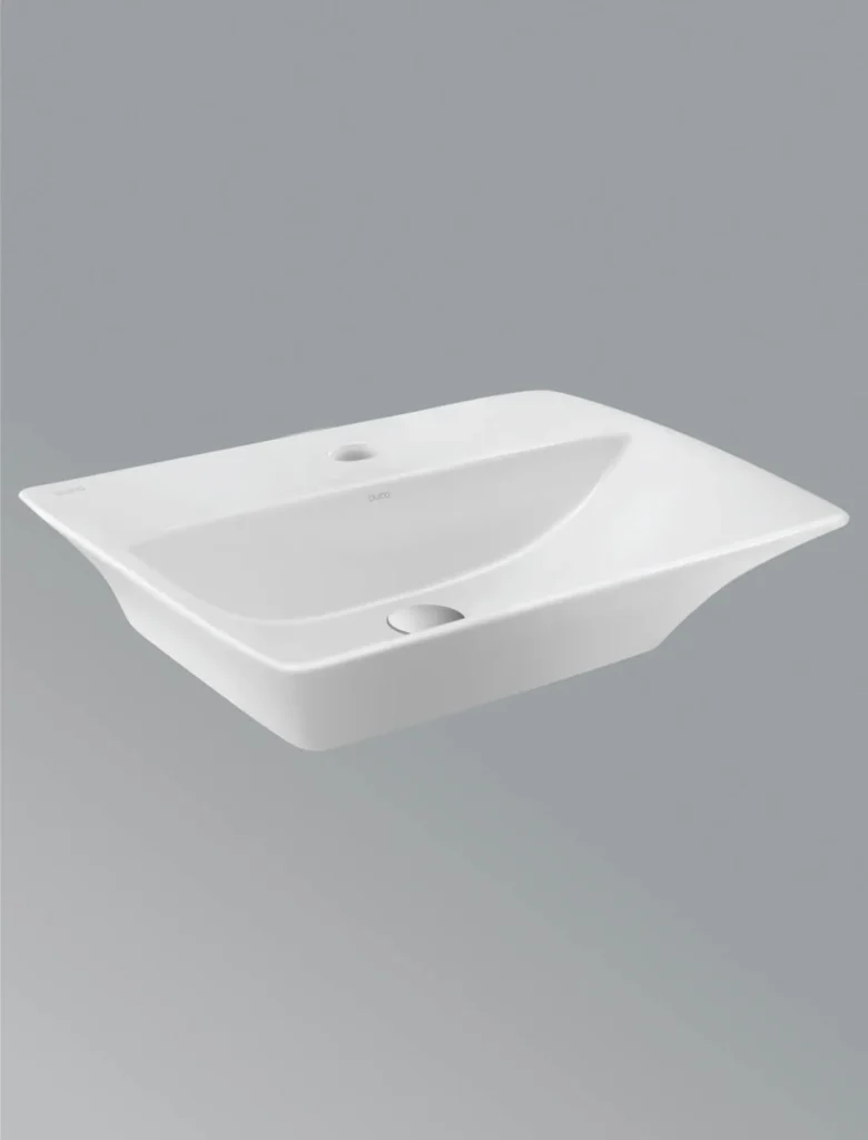 Over the counter basin with faucet hole in white
