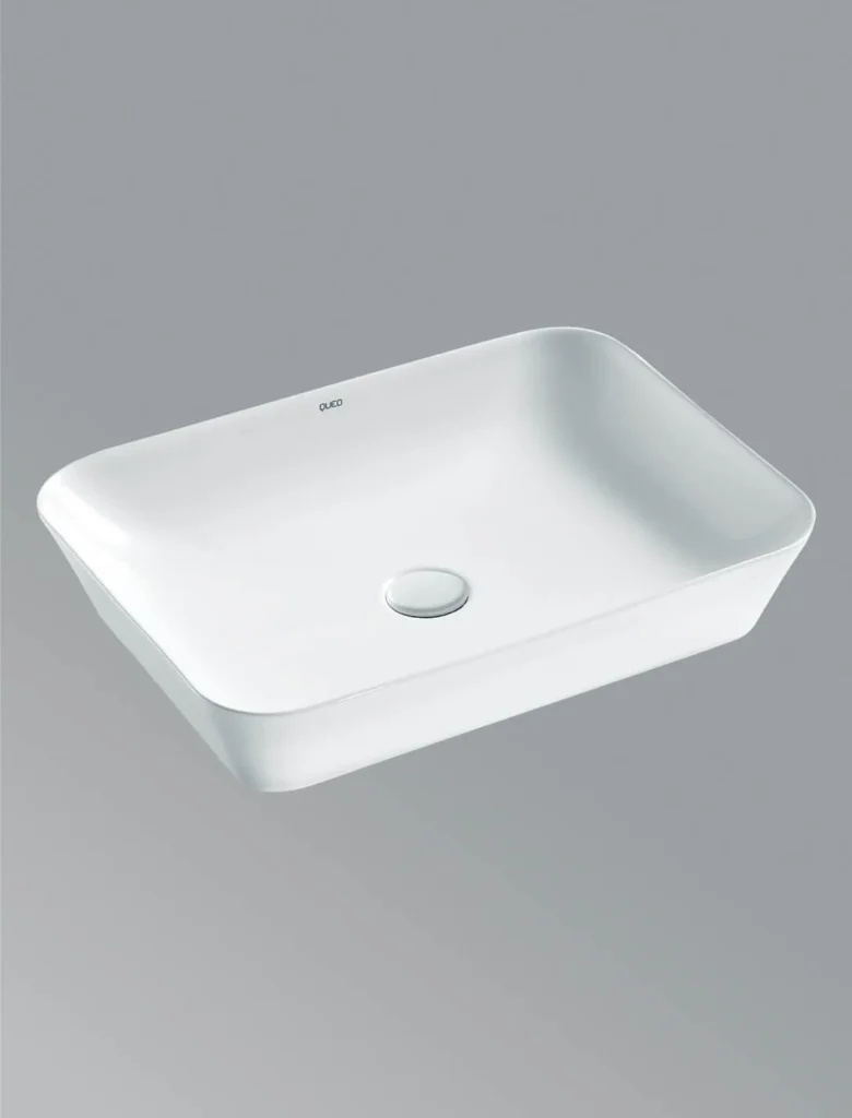 Over the counter basin with faucet hole in white
