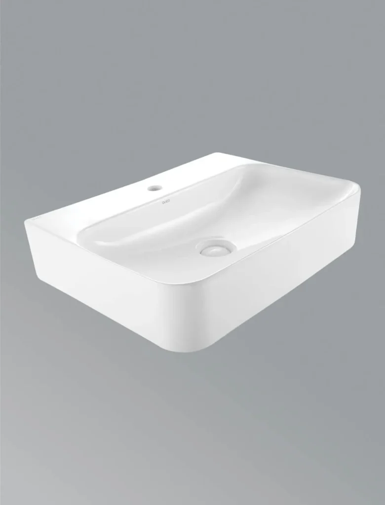 Over the counter basin with faucet hole in white