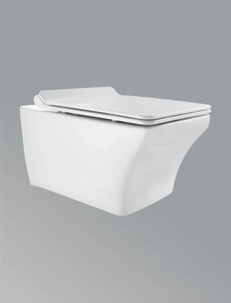 Wall-hung toilet with soft-close seat in white