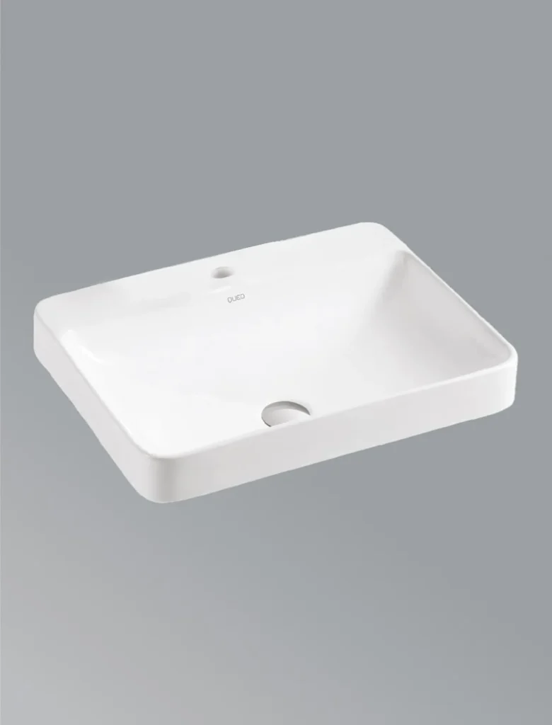 Over the counter basin with faucet hole in white