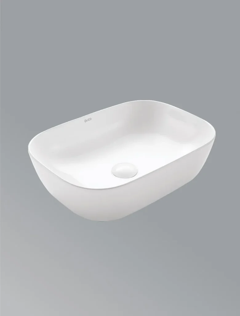 Over the counter basin with faucet hole in white