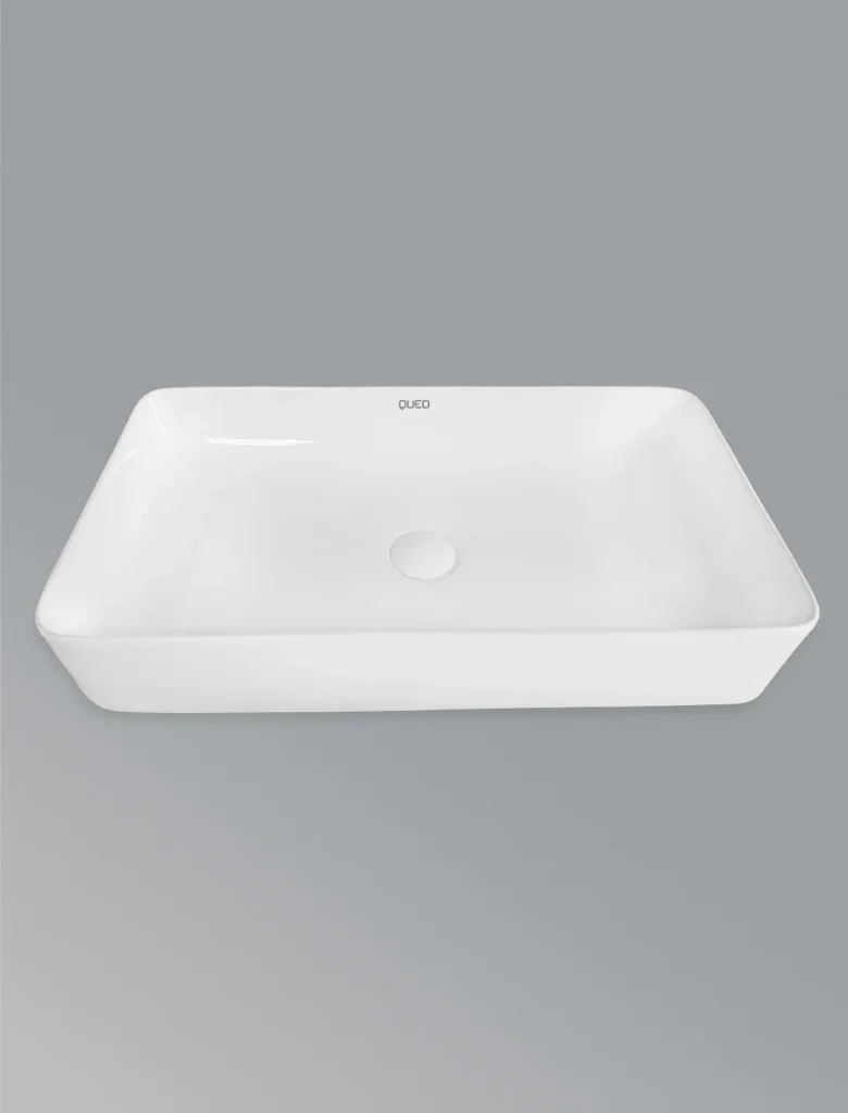 Over the counter basin with faucet hole in white